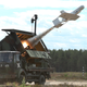 A KZO reconaissance drone of the Bundeswehr, the German armed forces, launches with the help of a booster rocket during Thunder Storm 2018 multinational NATO military exercises on June 7, 2018 near Pabrade, Lithuania.